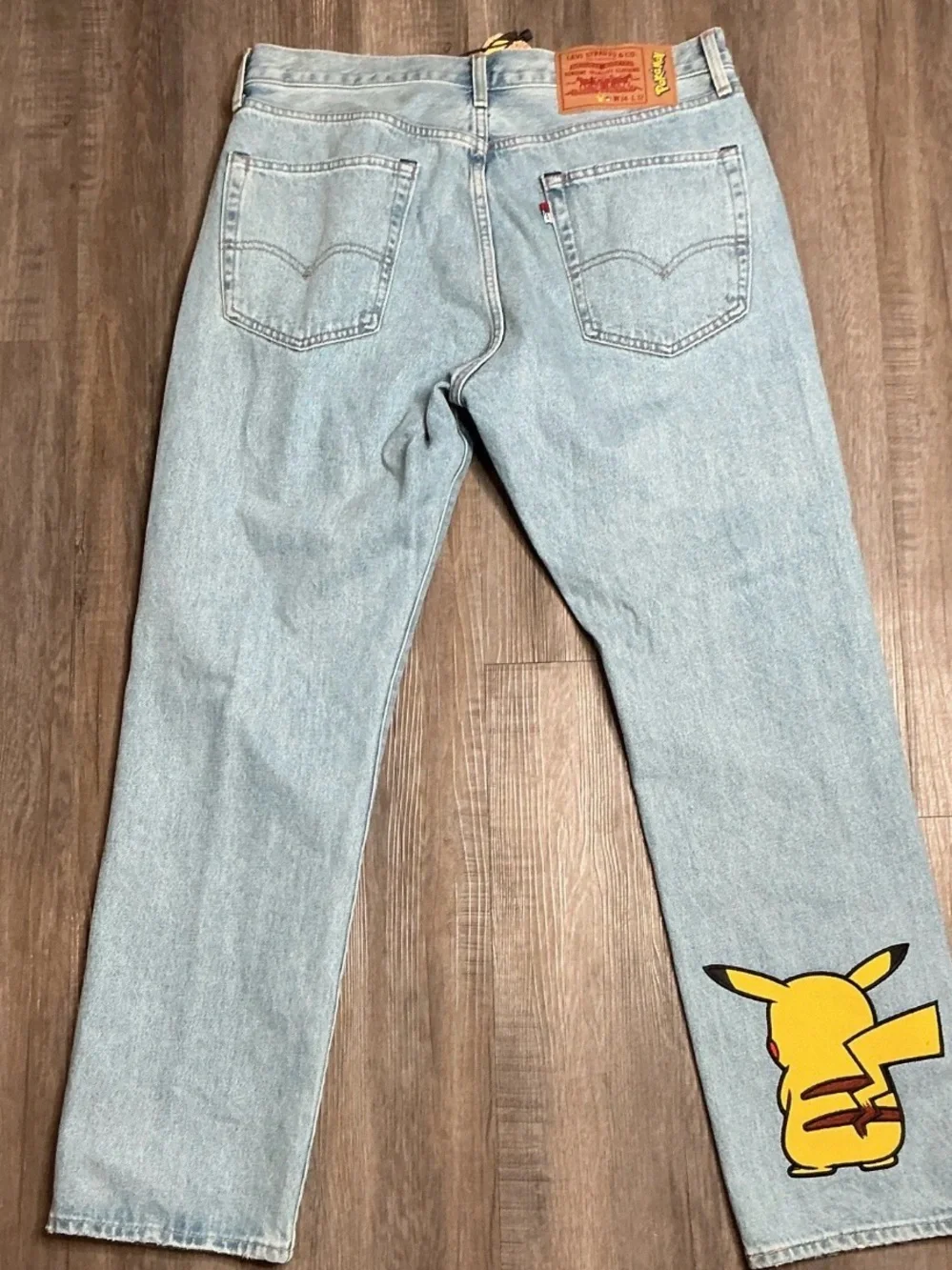 Levi's Light Blue Straight Jeans with Yellow Pikachu Patch